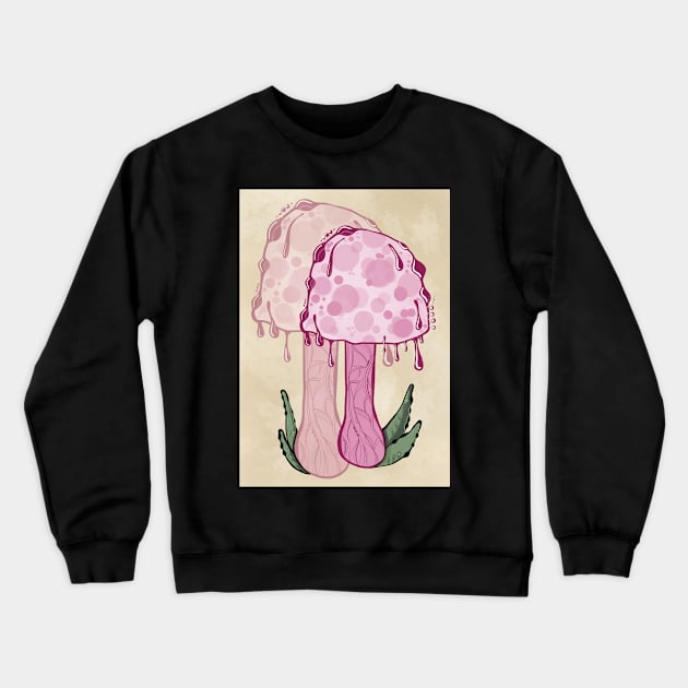 Pink Classic Portrait Style Cottagecore Mushroom Crewneck Sweatshirt by Tenpmcreations